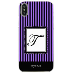 【新品未使用】iPhone11 Pro Max アイフォン11プロマックス クリア ハードケース ( ストライプパープル  イニシャルT ) ボーダー ストライプ イニシャル アルファベット