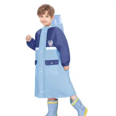 ☆ ネイビー×ブルー ☆ 2XL ☆ レインコート キッズ ランドセル対応 収納バッグ付き おしゃれ レインコート キッズ ランドセル対応 キッズレインコート レインウェア 収納バッグ付き 収納袋付き 雨具 カッパ ポケット 透明窓 子ども 子供 こども