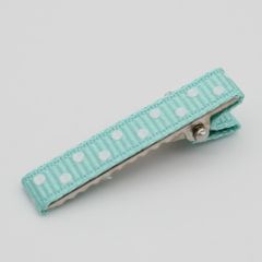 【10個パック】水玉 グログランリボン 仕上げ ヘアクリップ [ベース金具：銀色、リボン：ペールグリーン色][32mm×6mm] sgy-533-palegreen-10p