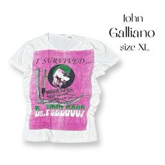 John Galliano ジョン ガリアーノ プリント フォトT 半袖 Tシャツ XLサイズ コットン オフホワイト ピンク レディース イタリア製