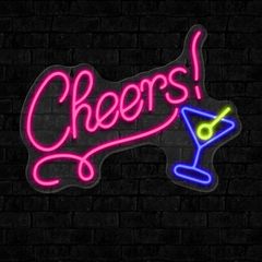 ネオンライト 「Cheets！」の文字 カクテルのイラスト 壁掛け 発光サイン LED 壁装飾 おしゃれ インテリア 照明 バー 屋内 趣味 ネオンサイン USB給電 電源スイッチあり