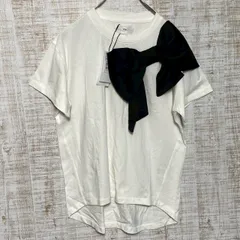 Vin ヴァン　ヤマダヤ　新品未使用　タグ付き　レディース　トップス　Tシャツ　カットソー　半袖　クルーネック　リボン　ビッグリボン　無地　ラウンドヘム　バックロング　ホワイト　ブラック　バイカラー　モノトーン　個性派　シンプル　オシャレ　s440h360のサムネイル