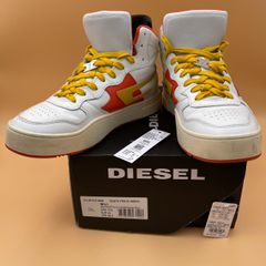 【28.5cm】DIESEL S-UKIYO MID/ディーゼル メンズ Dクオーターロゴ レザー ミドルカット  スニーカー/ホワイトxイエロー(251) オレンジ/Y02675 PR013 H8819/ 服飾 (77-2025-0508-KO-001)