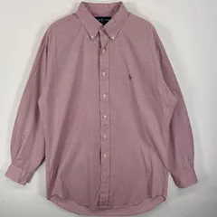 古着 ラルフローレン RALPH LAUREN 長袖シャツ ボタンダウンシャツ ワンポイント ロゴ 刺繍 オックスフォード 16 1/2 34/35 L-XL  ピンク 無地 メンズ