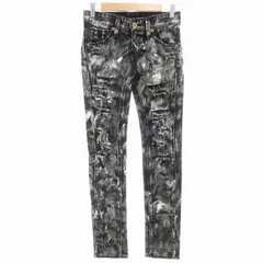 サムシング something デニムパンツ ジーンズ スキニー クラッシュ ジップアップ ストレッチ ダメージ加工 W26 L32 黒 ブラック /GV