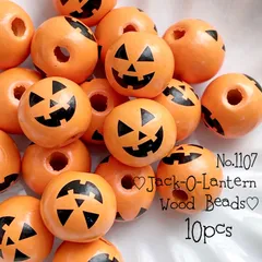 ♡no.1107ハロウィン木製ビーズ♡ジャック・オー・ランタン秋かぼちゃウッド
