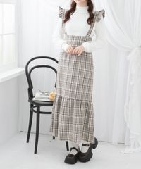 夢展望公式 [新品未使用] フリルサスペンダーマーメイドＳＫ [ブラウンチェック] 他カラー別ページ有  スカート ジャンスカ・サロペットスカート 535631-03