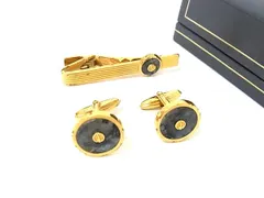 dunhill ダンヒル カフス カフリンクス ネクタイピン タイクリップ アクセサリー 2点セット 紳士 メンズ ゴールド系 DH8203 冠婚葬祭 結婚式 葬式