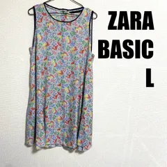 ZARA BASIC 膝丈ワンピース　総柄　花柄　 Aライン　ノースリーブ ザラ 背中ボタン