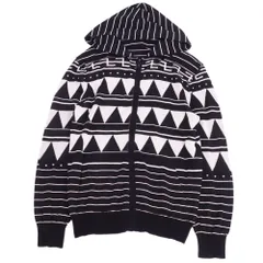 美品 ルシアンペラフィネ Lucien Pellat-Finet パーカー フーディー ニット ジップアップ 総柄 コットン トップス メンズ M ブラック/ホワイトのサムネイル