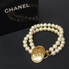 m001 C5(60) 美品 シャネル クラウン&ココマーク パール2連ブレスレット 本真珠 約8.6mm 王冠 CHANEL ヴィンテージジュエリー レディースアクセサリー