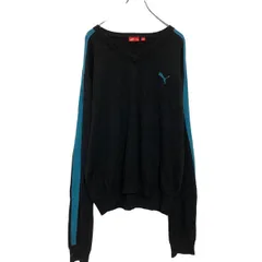 PUMA ウール混紡 ニット セーター XL ブラック ブルー プーマ ビッグサイズ Ｖネック 古着卸 アメリカ仕入 a611-5197のサムネイル