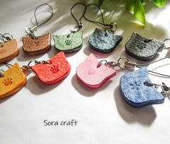 刻印無料☆本革猫ちゃんストラップ アラスカレザー全9色　2個セット♪