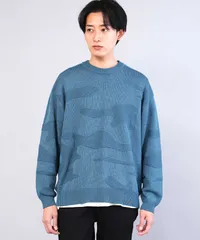 新品 未使用 JIGGYS SHOP(ジギーズショップ)カモフラ ジャガードニット クルーネック セーター ロングスリーブ 217452 ハローブルーのサムネイル