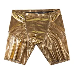 ボクサー パンツ ロング スパッツ メタリック メンズ  男性下着 キラキラ セクシー おしゃれ シンプル 快適フィット スポーツ 大きいサイズ 黒 白 金 銀 ms-007