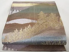 平和屋着物■六通柄袋帯　風景樹林文　金糸　正絹　逸品　A-tn2241