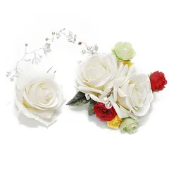 髪飾り 成人式 赤 振袖 前撮り 袴 花 豪華2点セット 白 薔薇 バラ パールビーズ ガラスビーズ ヘアアクセ かんざし ヘッドドレ No.9-4799