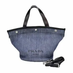 【名東】【PRADA】プラダ カナパ デニム ビジュー ハンド 2WAY ショルダーバッグ 1BG439 グレー レザーストラップ レディース その他【中古】