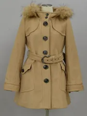 バーバリーブルーレーベル BURBERRY BLUE LABEL 毛皮（タヌキ）ファー コート 裏地チェック 38サイズ ベージュ レディース F-L6117のサムネイル