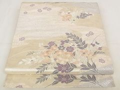 A5◇着物くつろぎ 夏物 扇面に花 銀糸 菊 萩 六通 正絹 薄物 絽 紗