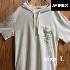 【古着】AVIREX(アヴィレックス)半袖パーカー L 白 ステンシル文字 ミリタリー フーディ
