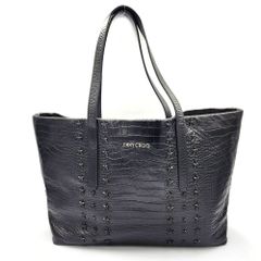 ジミーチュウ JIMMY CHOO ピムリコ エンボス スタッズ トート ー ブラック クロコ型押しレザー 中古Aランク ラージトート エンボススター スタッズ メンズ レディース 男女兼用