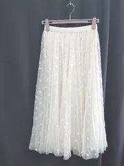 ◇ ⊂ classicalelf リバーシブル チュール ドット×サテンプリーツ ロング丈 スカート サイズM アイボリー レディース E  【1409250035906】