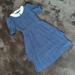 【HANAE MORI】ドットワンピース/ホワイト×ネイビー/9号/ポリエステル・キュプラ