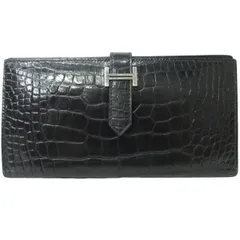 エルメス HERMES ベアンスフレ アリゲーター 二つ折り 長財布 ロングウォレット シルバー金具 H金具 新型金具 クロコダイル A刻印 2017年製 黒 ブラック 0215 ☆AA★のサムネイル