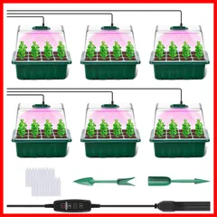 【迅速】 育苗ポット 育苗トレイ 6個セット 72穴 植物育成ライト付き 育苗箱 種まきポット トレー 高さ16cm 透明カバー 発芽育苗器 発芽育苗セット 育苗ボックス 種子トレイ 苗箱 ライト 移植ツール2個 植物ラベル20枚付き 種まきハウス 湿度・温