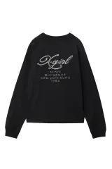 X-girl エックスガール 105254011007 RHINESTONE COMBINATION LOGO L/S TEE Tシャツ BLACK 正規通販 レディース