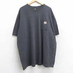 XL/古着 カーハート 半袖 ブランド Tシャツ メンズ ワンポイントロゴ 胸ポケット付き 大きいサイズ ロング丈 クルーネック 濃グレー 霜降り