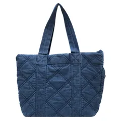 [FARFADET] デニムバッグ トートバッグ 大容量 キルティング bag かばん レディース カジュアル 通勤 通学 (ブルー) [ブルー]