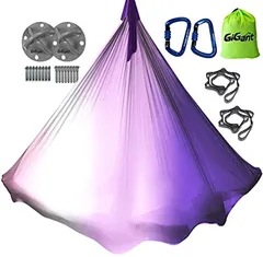 GiGant グラデーション エアリアルヨガ 専用 ハンモック フルセット 5ｍx2.8ｍ 空中 ヨガハンモック エクササイズ エアロヨガ フィットネス 国内品( グラデラベンダー)