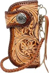 K&R バイカーズウォレット カービング メンズ 財布 長財布 カーブ(ナチュラル/ブラウン カーブ)