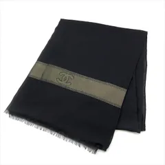 美品 CHANEL シャネル ココマーク シルク 大判 ストール スカーフ 服飾小物 パシェミナ ブラック ゴールド レディース k4415