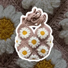 ハンドメイド　ポシェット　手芸　グラニースクエア　デイジー　フラワー　　バッグ　裏地付き　裏地　韓国　かぎ編み　編み物