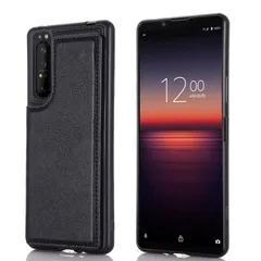 【特価セール】） 手作り ブラック 財布型 手帳型（ マグネット ケース バックカバー 薄 スマホ 軽量 SONY ポケット収納付き 対応 SOG03 背面カバー au 手帳 / 横置きスタンド機能 SO-51B III/docomo 背面型ケース 1 ソニーのサムネイル