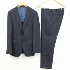 コムサメン COMME CA MEN ストライプ シングル 2B スーツ セットアップ ジャケット スラックス L ネイビー 紺