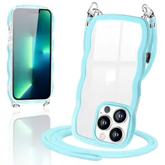 【人気商品】アイフォン13 TPUバンパー シリコン 耐衝撃 薄型 透明 韓国 かわいい 可愛い Pro(すんだ水色) 斜めかけケース 首掛け 肩掛け 個性 創意 スマホケース iPhone13pro カバー TPU クリア ショルダー ケース Pro iPh