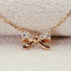 美品 4℃ ダイヤモンド リボンモチーフ ネックレス K10/25-1125S