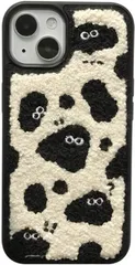 【特価商品】スマホケース iPhone 15 Pro Max ケース カバー 対応 iPhoneケース ぬいぐるみ かわいい 乳牛柄 Kunyehdo 牛柄 アニマル柄 韓国 おしゃれ もこもこ ふわふわ キャラクター 刺繍 模様 お洒落 おしゃれ アニメ 可