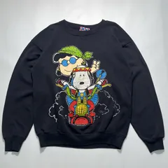90’s PEANUTS Snoopy Link Print Sweatshirt ピーナッツ スヌーピー リンクプリント ヴィンテージスウェット ブラック L相当  2COOL トレーナー