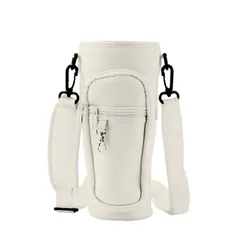 【ドリンクもスマホもこれ1つ】スマホも入る 水筒カバー ケース ホルダー軽量 撥水 500mlペットボトル対応 2ポケット式 ホワイト