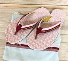 メイ様限定 ルイヴィトン LOUIS VUITTON ビーチサンダル ロゴ カジュアル ベージュ レッド