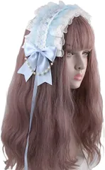 FUPUTWO カチューシャ ヘッドドレス ロリータ メイド コスプレ レディース リボン 萌え( ブルー)