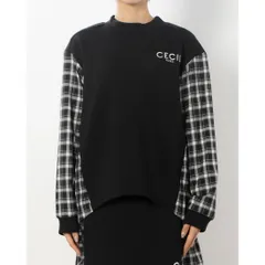 【CECIL McBEE green】ダンボールチェック切替モックネックスウェット（ﾌﾞﾗｯｸ）《Mサイズ》  M358