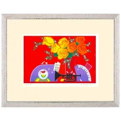 吉岡浩太郎『花のメロディ』シルクスクリーン 版画【大衣】 額付き  風景 新品 赤 風水