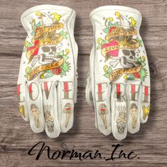 牛革　レザーグローブ　アメリカン　バイク　ハーレー　カスタム　手袋　白　M 牛革 レザーグローブ アイアンクロス ホワイト 白 アメリカン