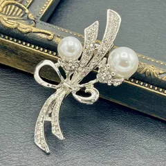 BC089 ブローチ コサージュ パールデザイン おしゃれ フォーマル リボン風